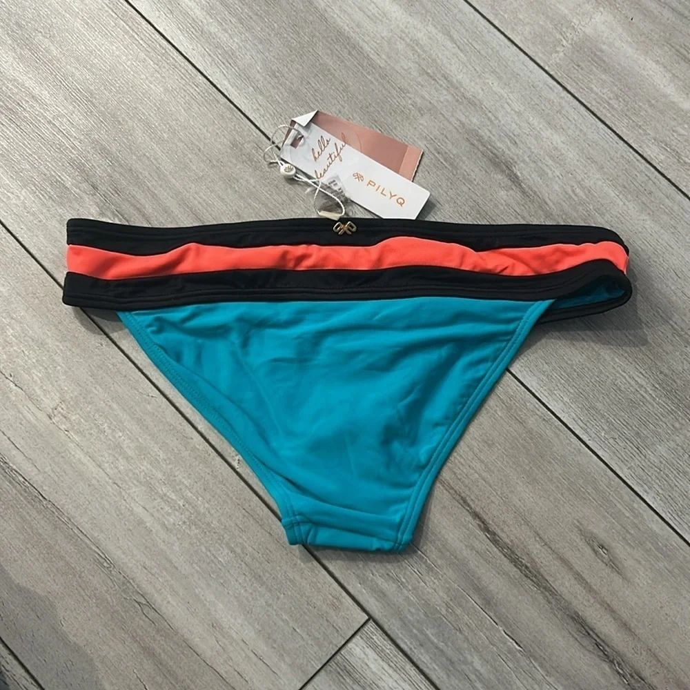PILYQ Lagoon banded color block full cut bikini swim bottom size small